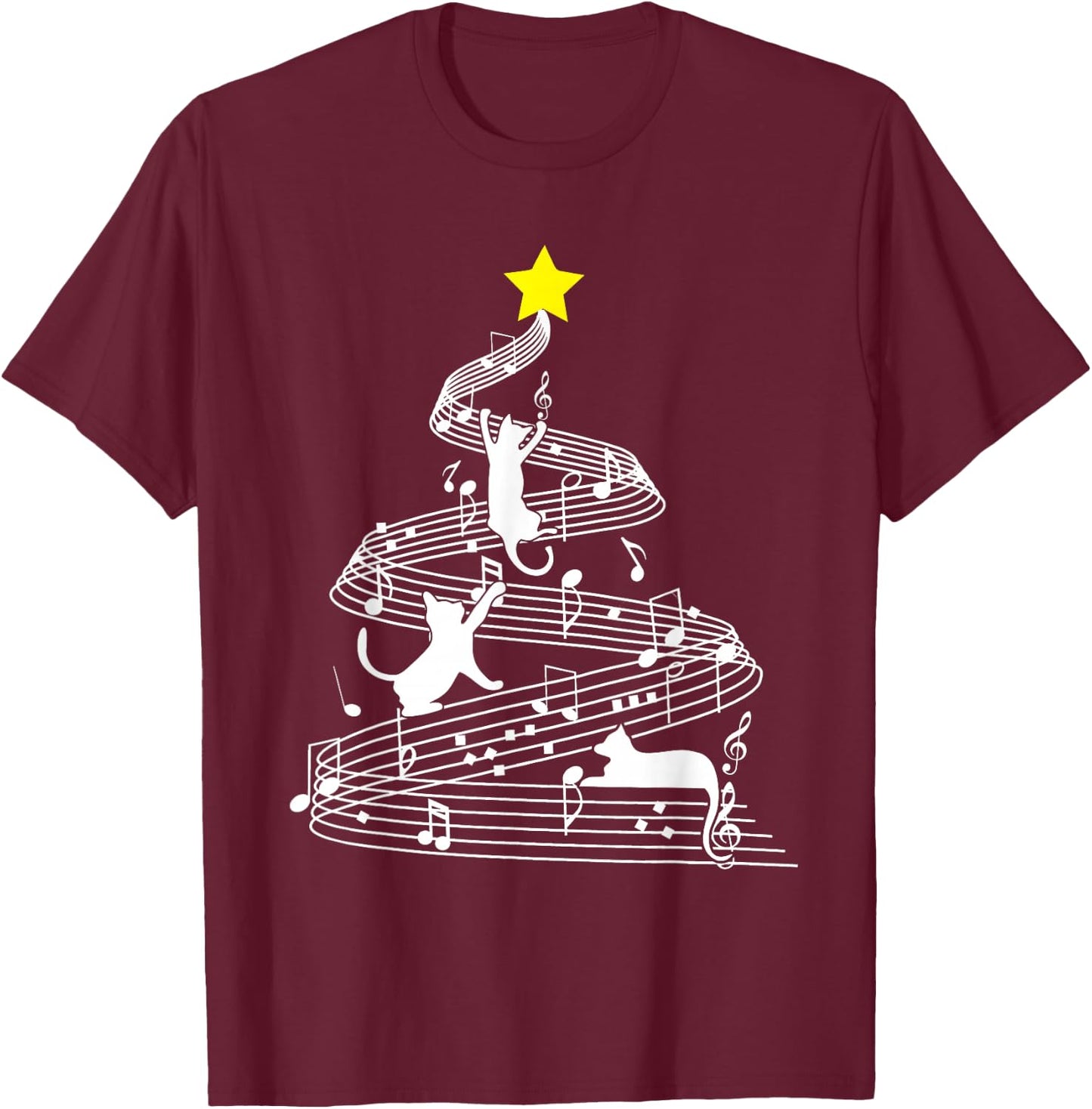 Cat Music Christmas Musician Feline Lover Xmas Pajamas T-Shirt - T-Shirt | Maroon