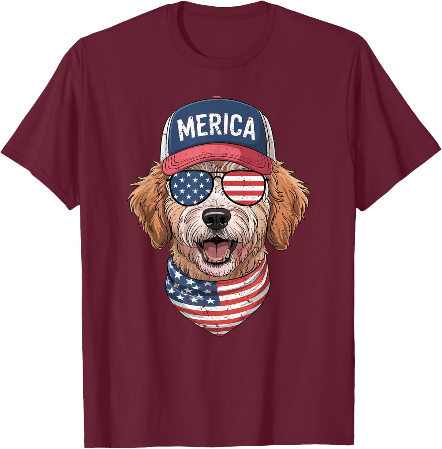Goldendoodle 4th of July US American Flag Dog Patriotic Men Women Kids T-Shirt - T-Shirt | Maroon