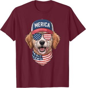 Goldendoodle 4th of July US American Flag Dog Patriotic Men Women Kids T-Shirt - T-Shirt | Maroon