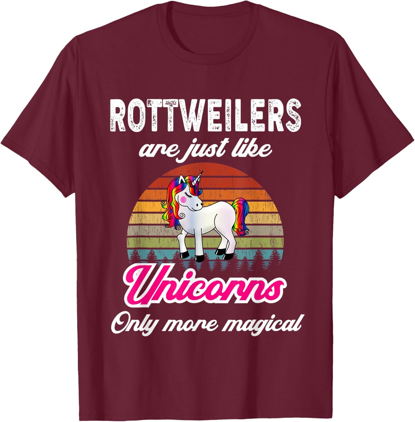 Lustiges Rottweilers Design / Retro Einhorn Vintage Sunset T-Shirt - T-Shirt | Maroon