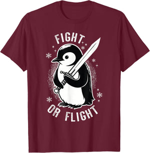 Fight or Flight Penguin T-Shirt - T-Shirt | Maroon