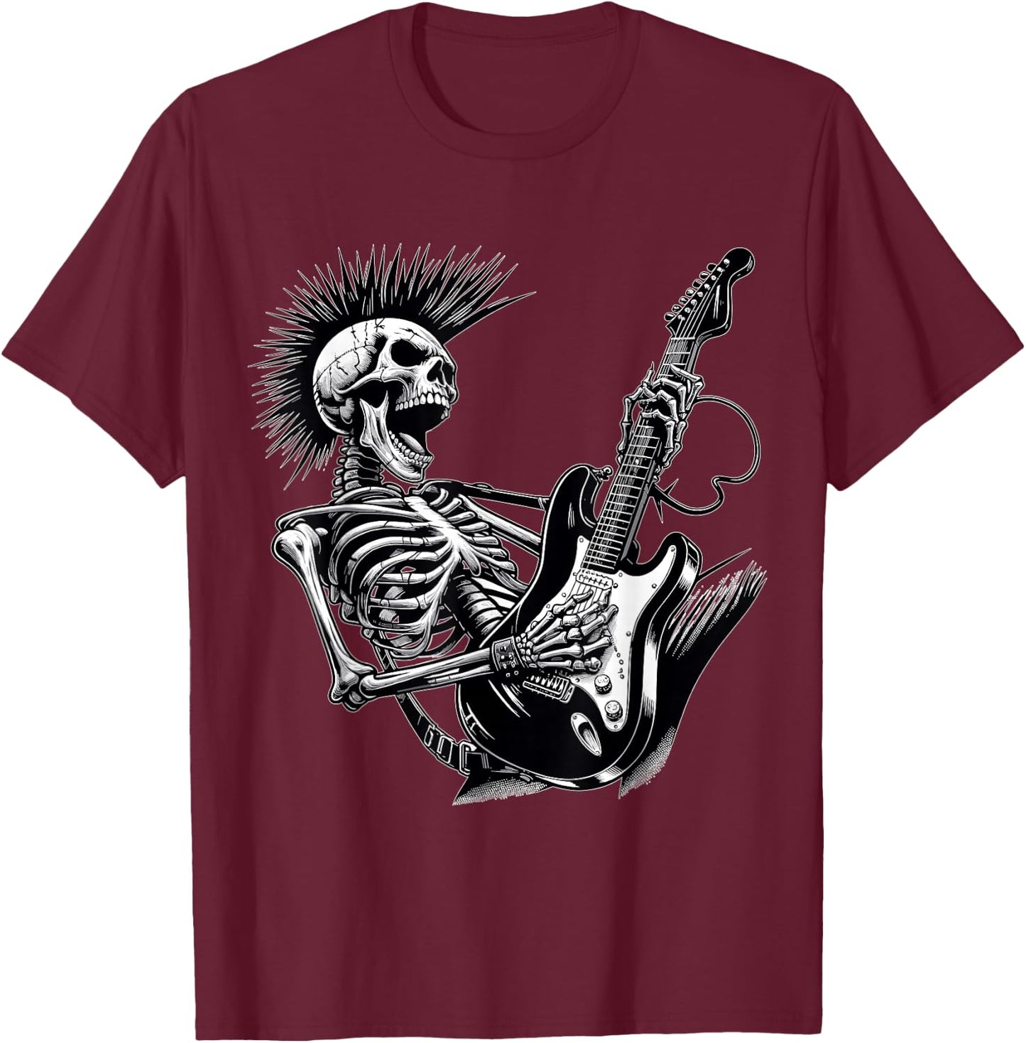 Rock and Roll Skeleton Playing Guitar T-Shirt - T-Shirt | Maroon