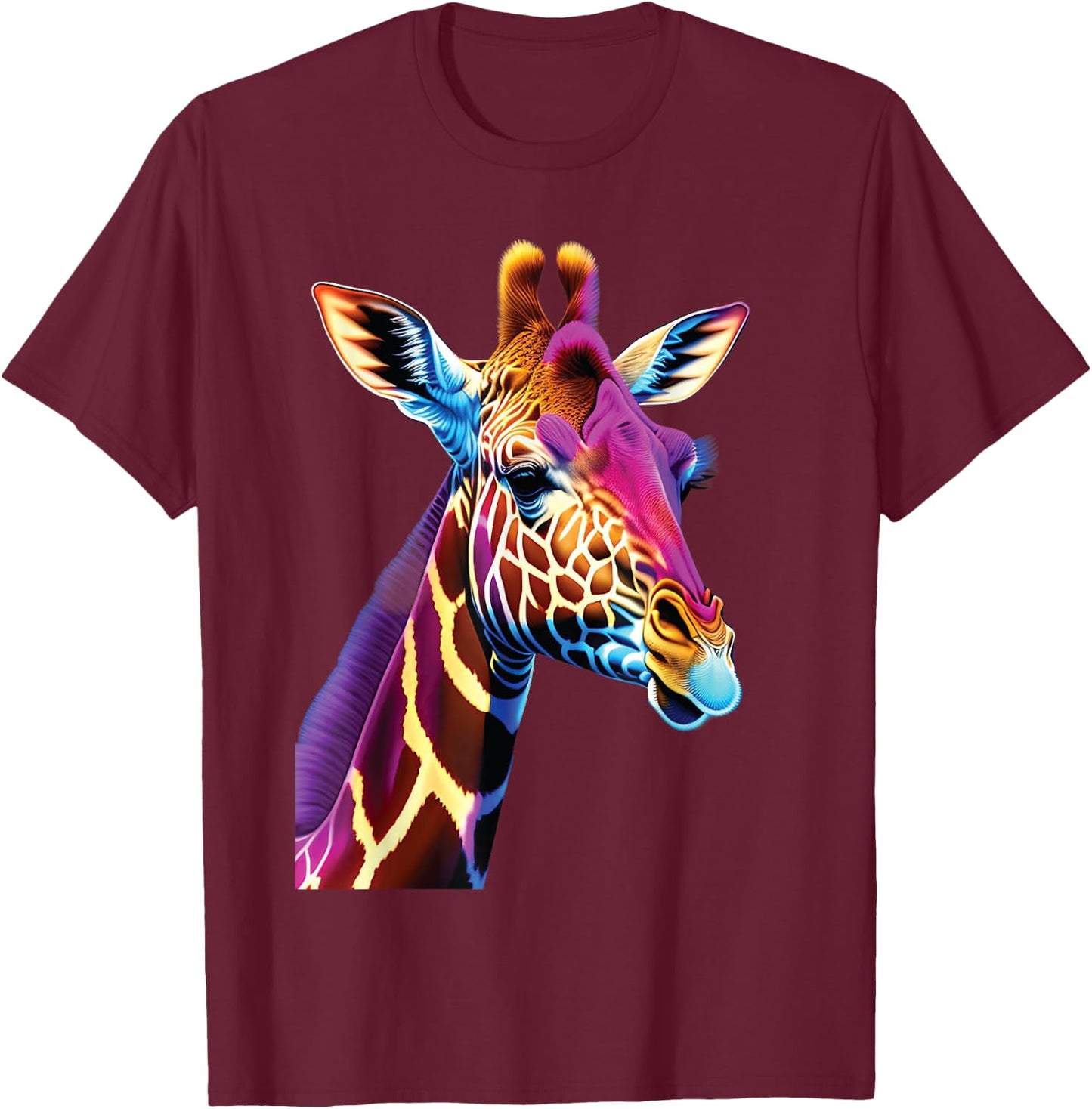 cute colorful Giraffe head art face for lover safari African T-Shirt - T-Shirt | Maroon