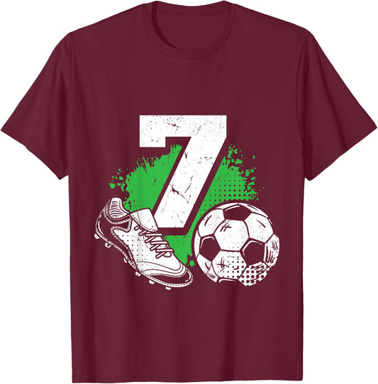 7. Geburtstag Fussball Spieler Kinder Jungs Mädchen T-Shirt - T-Shirt | Maroon