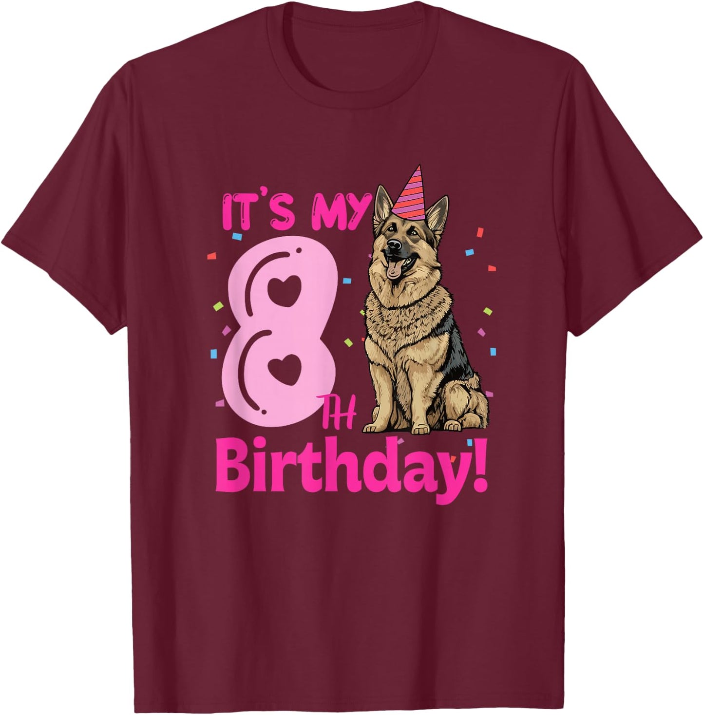 It's My 8th Birthday German Shepherd Dog Lovers 8 Years Old T-Shirt - T-Shirt | Maroon