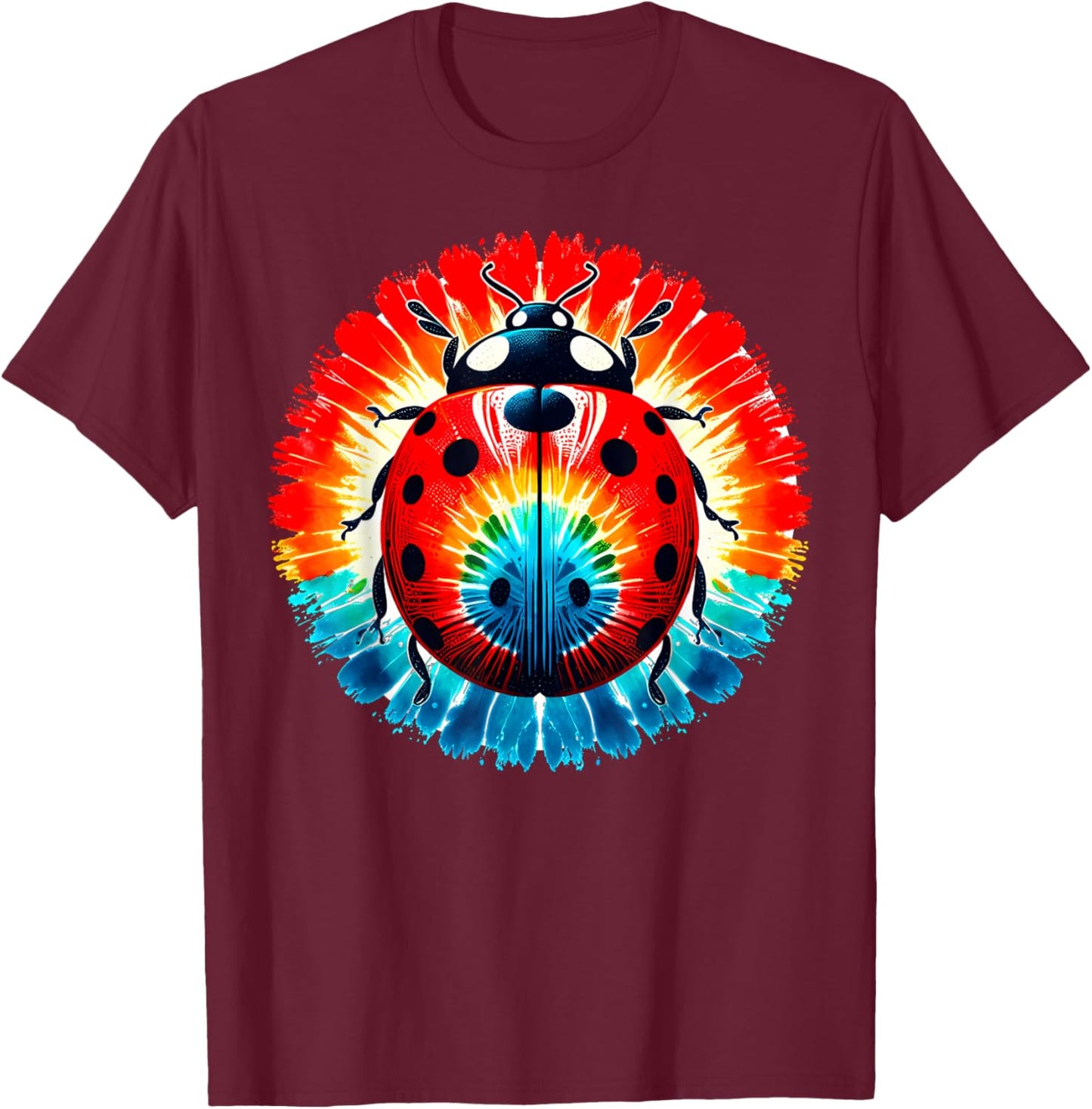 Cool Graphic Tie Dye Sunglasses Ladybug Illustration Art T-Shirt - T-Shirt | Maroon