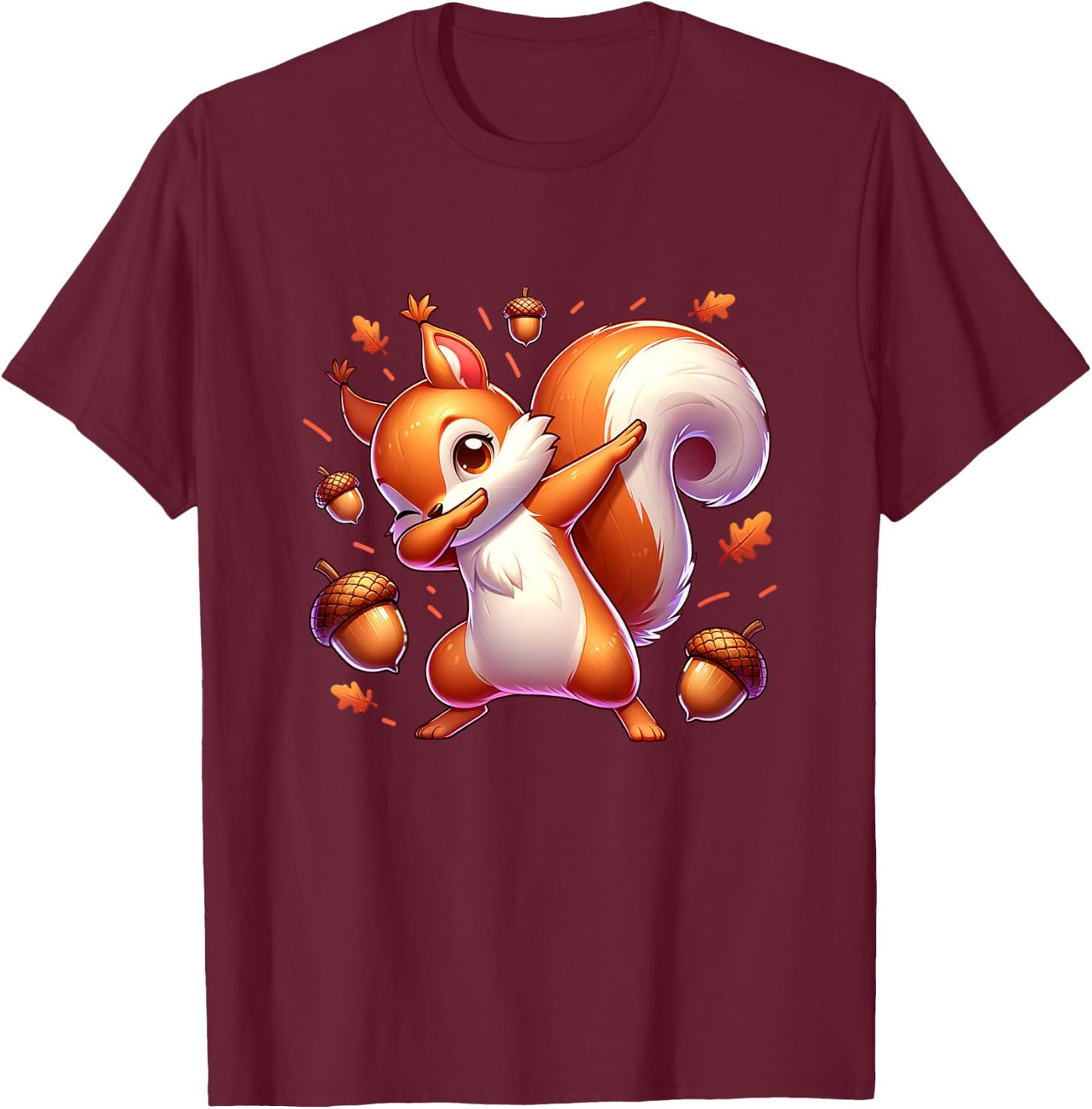 Kids Dabbing Red Squirrel Dancing Cute Animal Lover Girls Graphic T-Shirt - T-Shirt | Maroon
