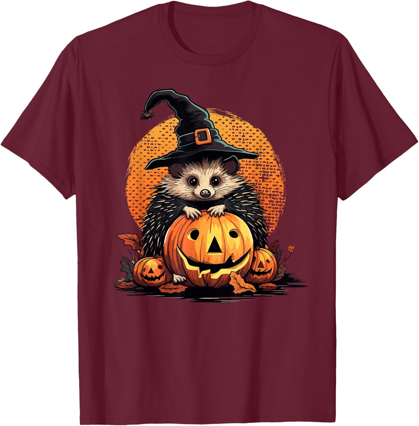 Hedgehog Halloween Pumpkin Funny Hedgehog Witch Graphic T-Shirt - T-Shirt | Maroon