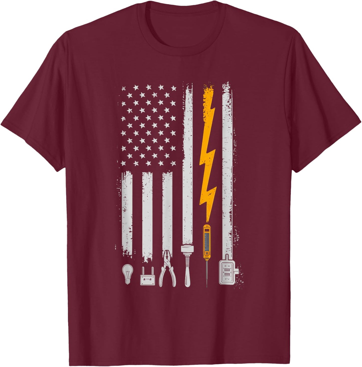 Vintage Electrician USA Flag Tools Engineer Lineman T-Shirt - T-Shirt | Maroon