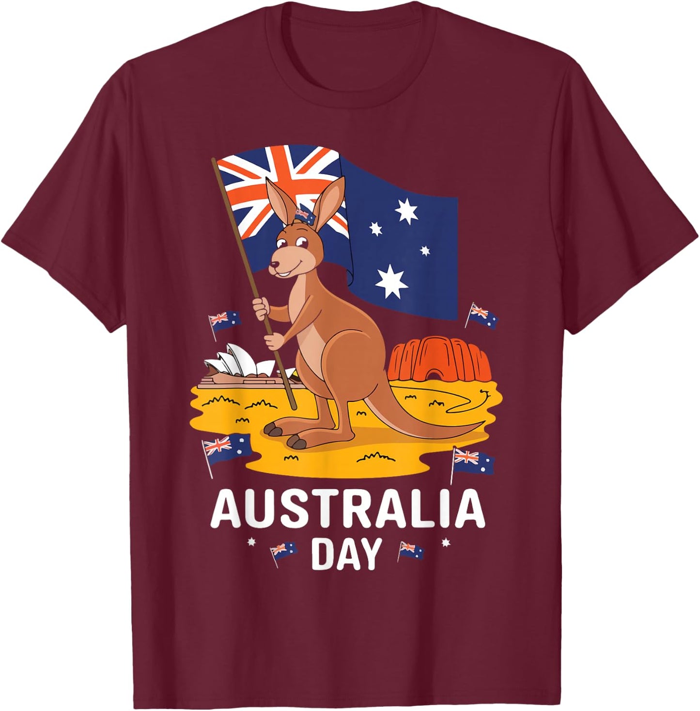 Australia Day Sydney Patriotic Kangaroo , Black, S T-Shirt - T-Shirt | Maroon