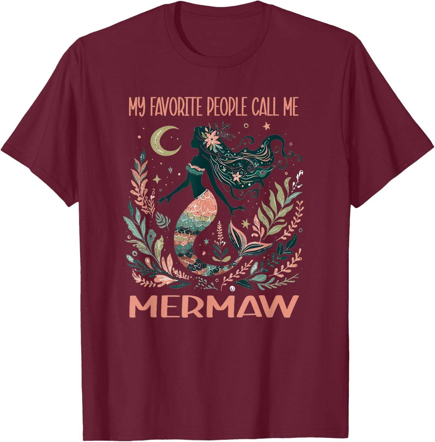 Mermaid Grandma My Favorite People Call Me Mermaw Retro T-Shirt - T-Shirt | Maroon