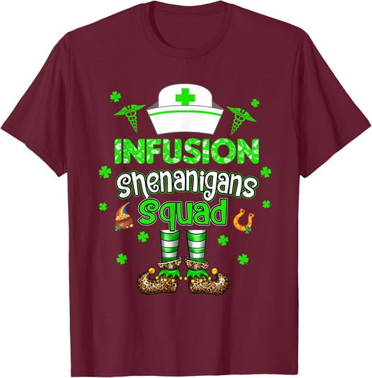Infusion Shenanigans Squad Family Group Nurse St Patrick Day T-Shirt - T-Shirt | Maroon