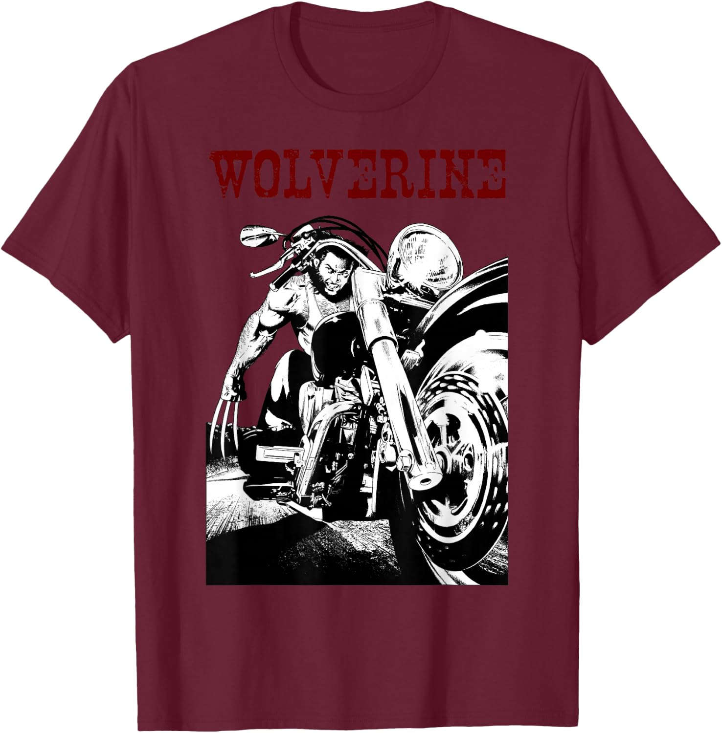 Marvel X-Men Wolverine Young Biker Logan Motorcycle T-Shirt - T-Shirt | Maroon