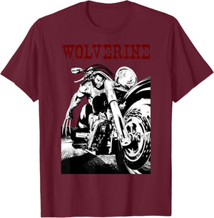 Marvel X-Men Wolverine Young Biker Logan Motorcycle T-Shirt - T-Shirt | Maroon