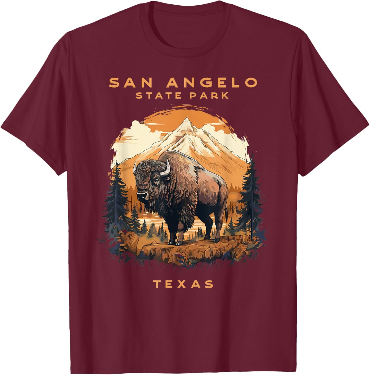 San Angelo Bison State Park Texas Vintage T-Shirt - T-Shirt | Maroon