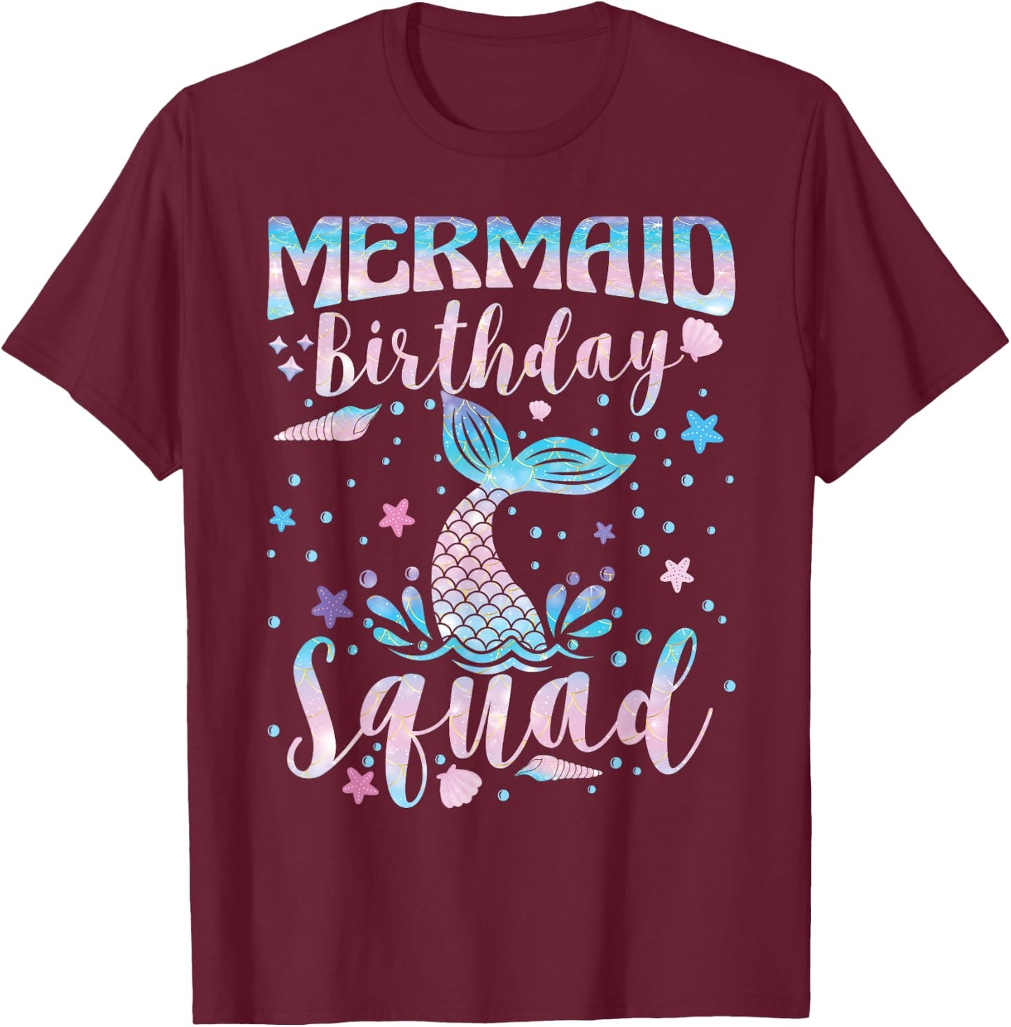 Mermaid Birthday Squad T-Shirt - T-Shirt | Maroon