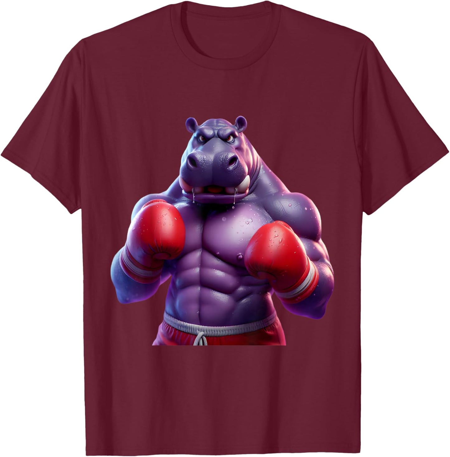 Boxing Hippo Hippopotamus Boxer Kickboxer MMA Fighter Combat T-Shirt - T-Shirt | Maroon