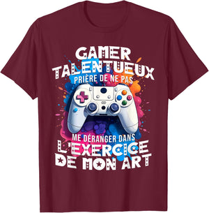 Talented gamer geek teen addicted video games console gaming , Black, S T-Shirt - T-Shirt | Maroon