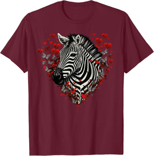 Zebra Love Heart for Valentines Day on Zebra Lover T-Shirt - T-Shirt | Maroon