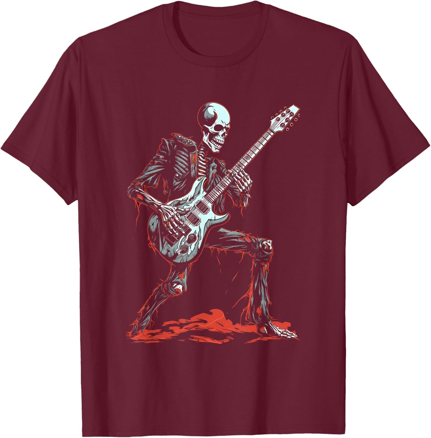 Skeleton Playing Guitar Rock & Roll Skeleton Hand T-Shirt - T-Shirt | Maroon