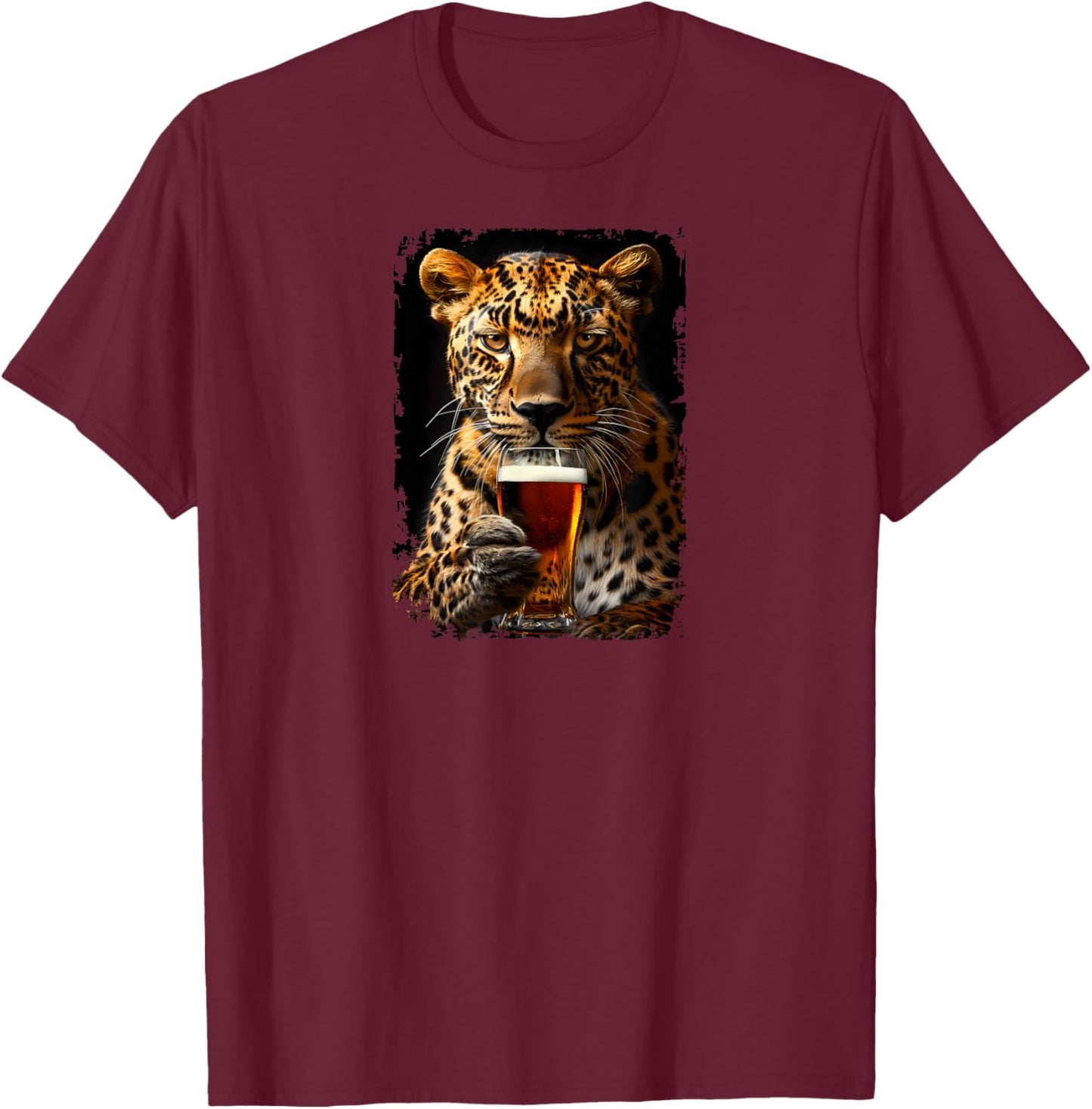 Leopard Beer , black T-Shirt - T-Shirt | Maroon