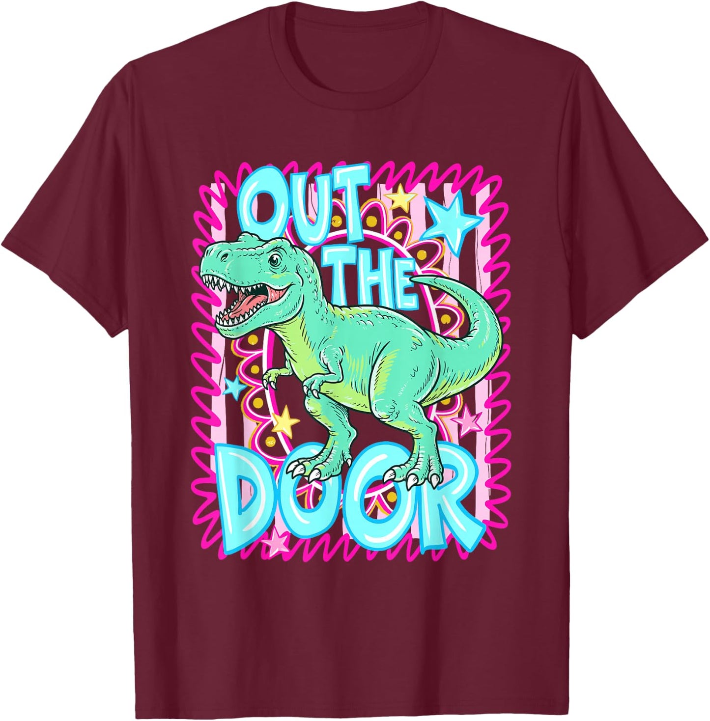 Out the Door Dinosaur TRex Last Day of School Dinosaur Lover T-Shirt - T-Shirt | Maroon