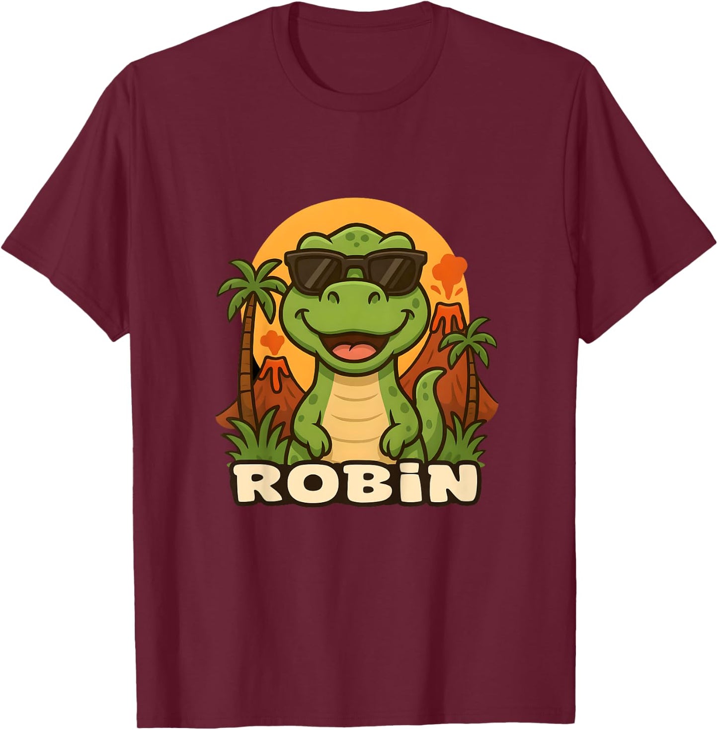 Kids Robin - Dinosaur T-Rex Themed Design with Name for Kids T-Shirt - T-Shirt | Maroon