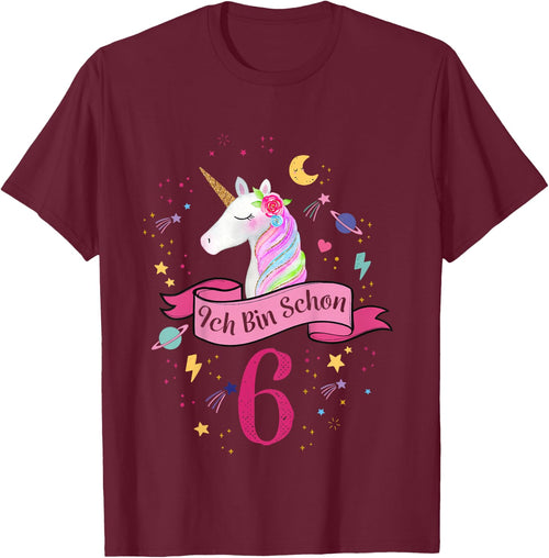 Children's Birthday Shirt 6 Years Girls Unicorn Birthday , White