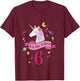 Children's Birthday Shirt 6 Years Girls Unicorn Birthday , White T-Shirt - T-Shirt | Maroon