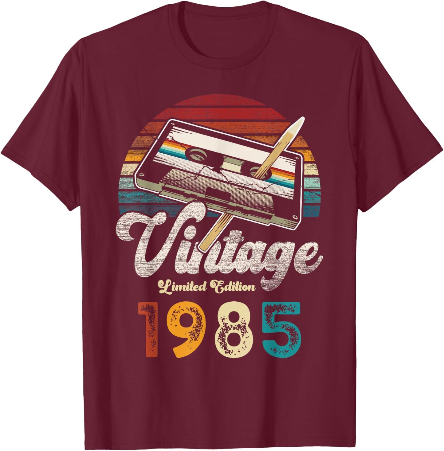 Vintage 1985 Birthday 41 Years Cassette Pencil T-Shirt - T-Shirt | Maroon