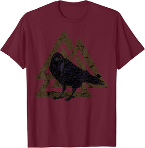 Crows Valknut Viking Ravens Nordic T-Shirt - T-Shirt | Maroon
