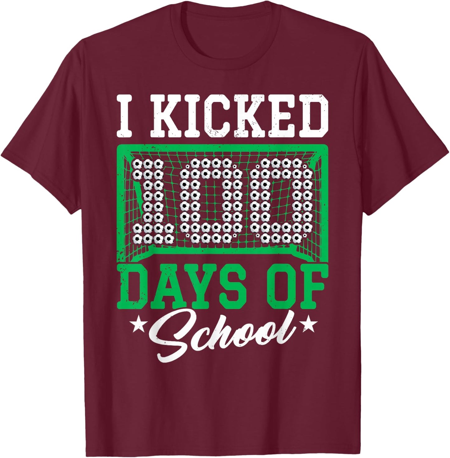 100 Days Of School Soccer 100th Day Of School For Boys Kids T-Shirt - T-Shirt | Maroon