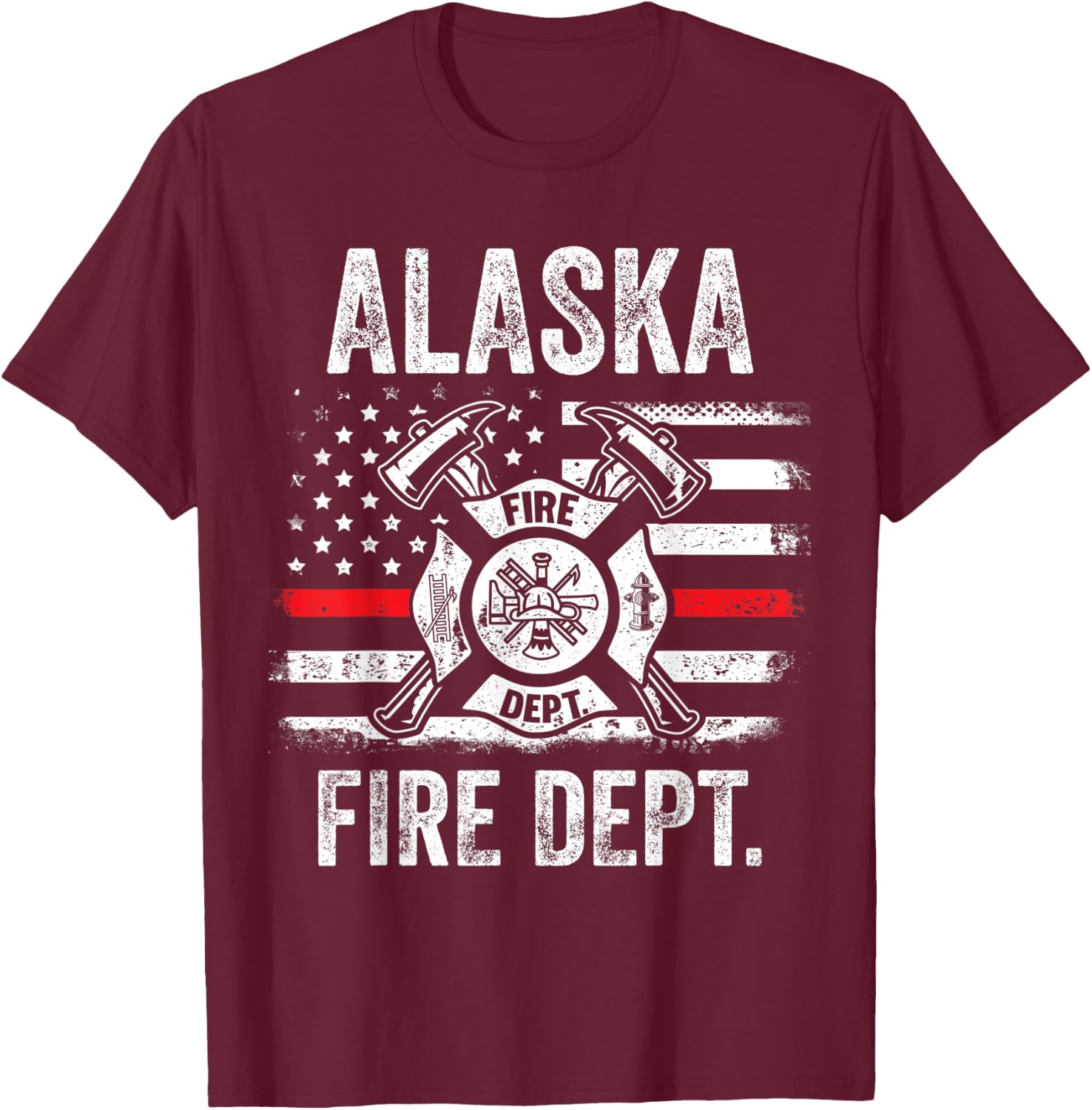 Alaska Fire Department Thin Red Line Fireman T-Shirt - T-Shirt | Maroon