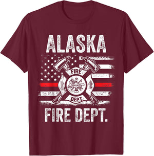 Alaska Fire Department Thin Red Line Fireman T-Shirt - T-Shirt | Maroon