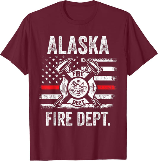 Alaska Fire Department Thin Red Line Fireman T-Shirt - T-Shirt | Maroon