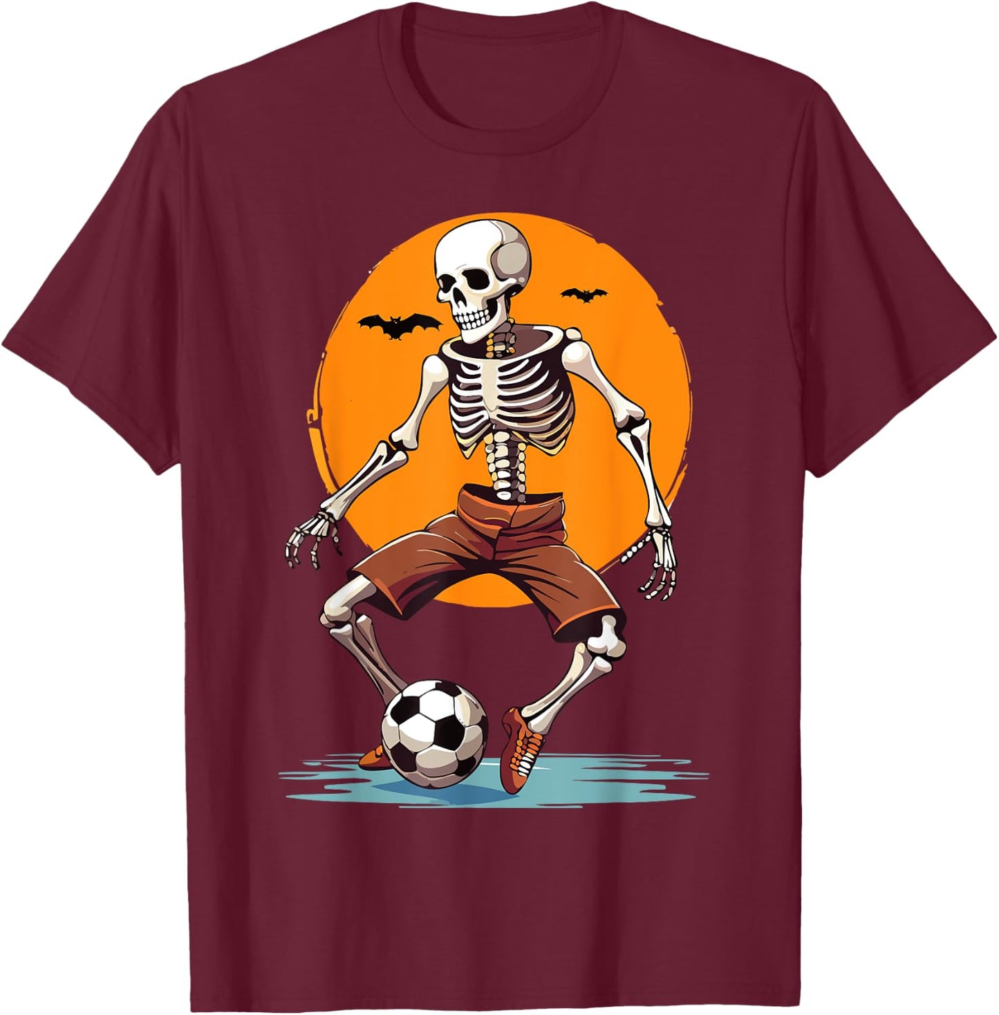 Spooky Skeleton Playing Soccer, Halloween Costume Boys Girls T-Shirt - T-Shirt | Maroon