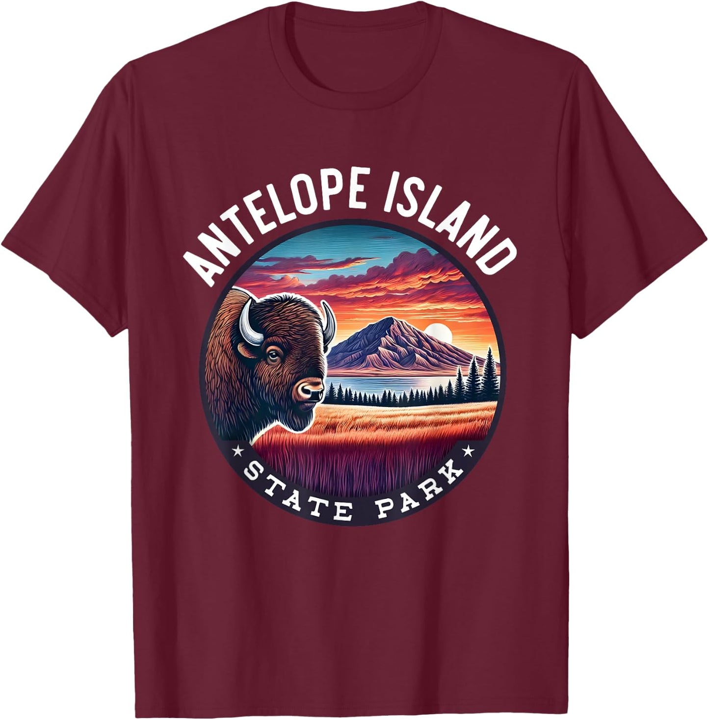 Antelope Island State Park Hiking Souvenir Bison Outdoor T-Shirt - T-Shirt | Maroon