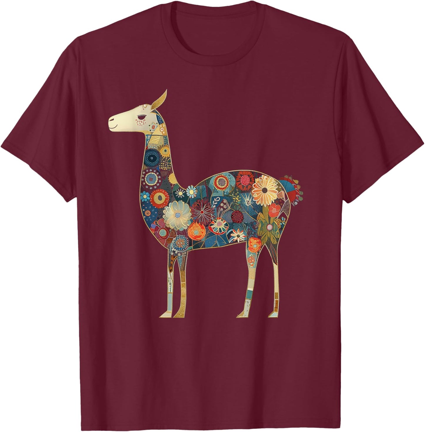 Llama Alpaca Floral Colorful Flowers Peru Peruvian Souvenir T-Shirt - T-Shirt | Maroon