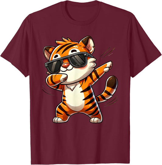 Tiger Dabbing | Süßer Tiger am Tanzen mit Tigermotiv T-Shirt - T-Shirt | Maroon