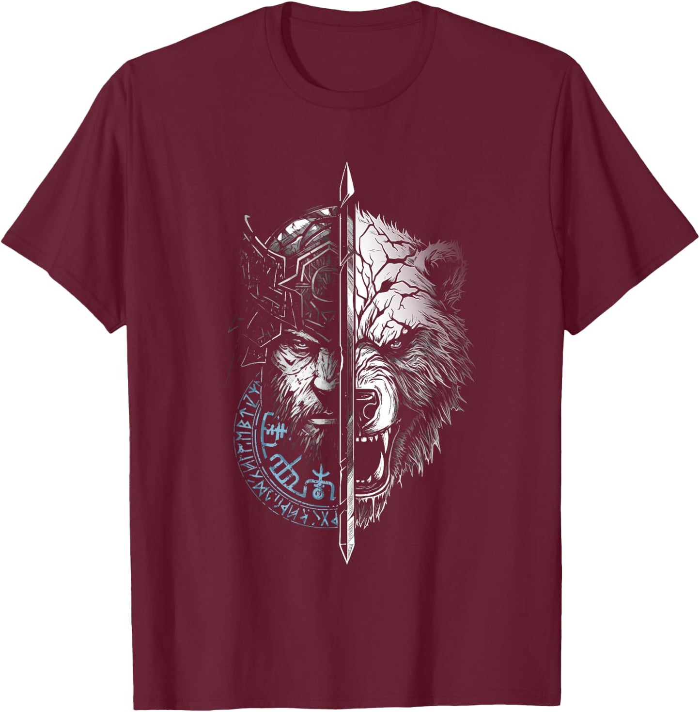 Berserker Bear Warrior Odin Runes Nordic Compass Viking T-Shirt - T-Shirt | Maroon