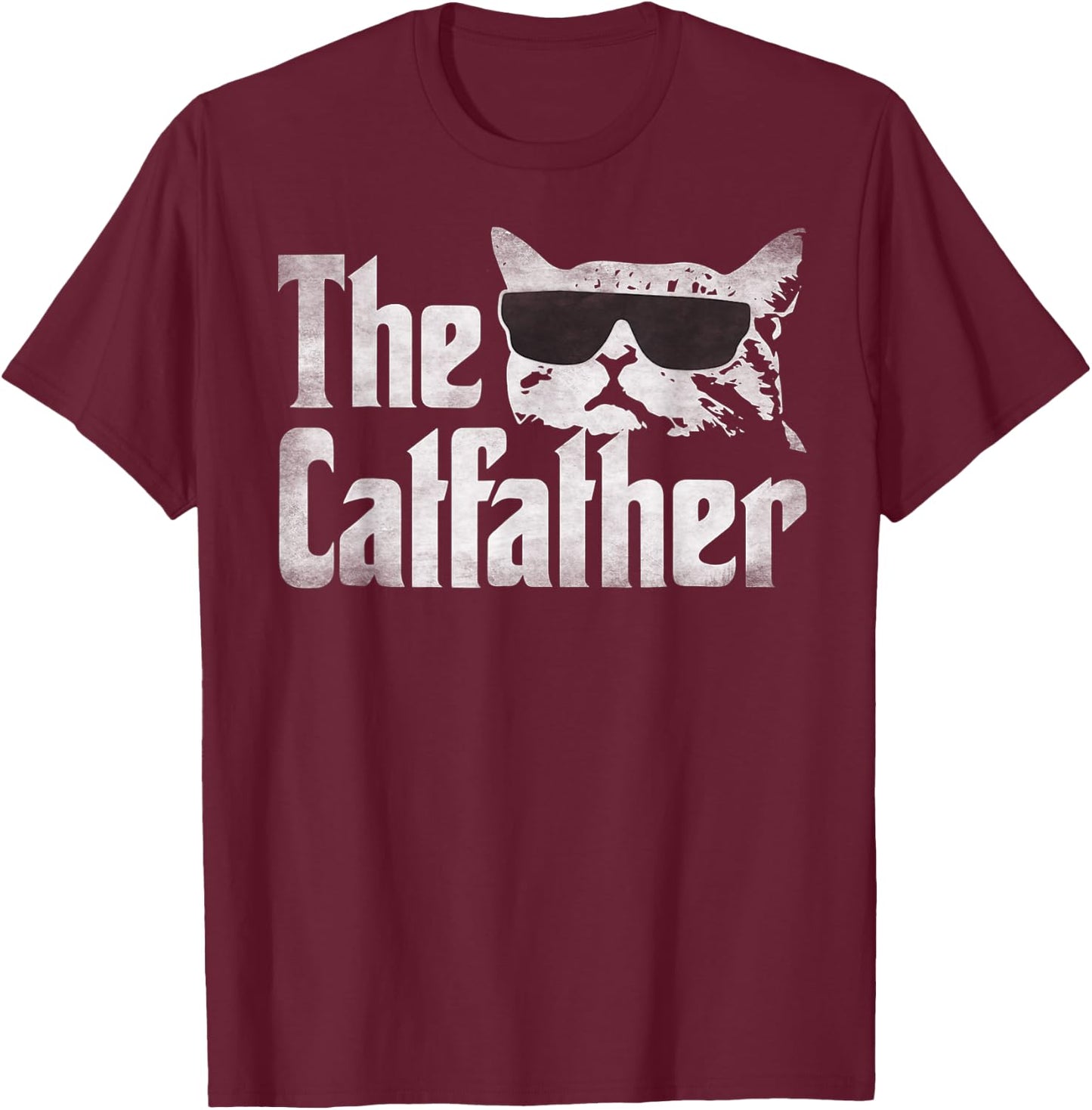 Men's The Catfather Funny Cat Dad Father's Day Vintage Father's Day , black T-Shirt - T-Shirt | Maroon