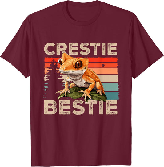 Crested Gecko Reptile - Crestie Bestie T-Shirt - T-Shirt | Maroon