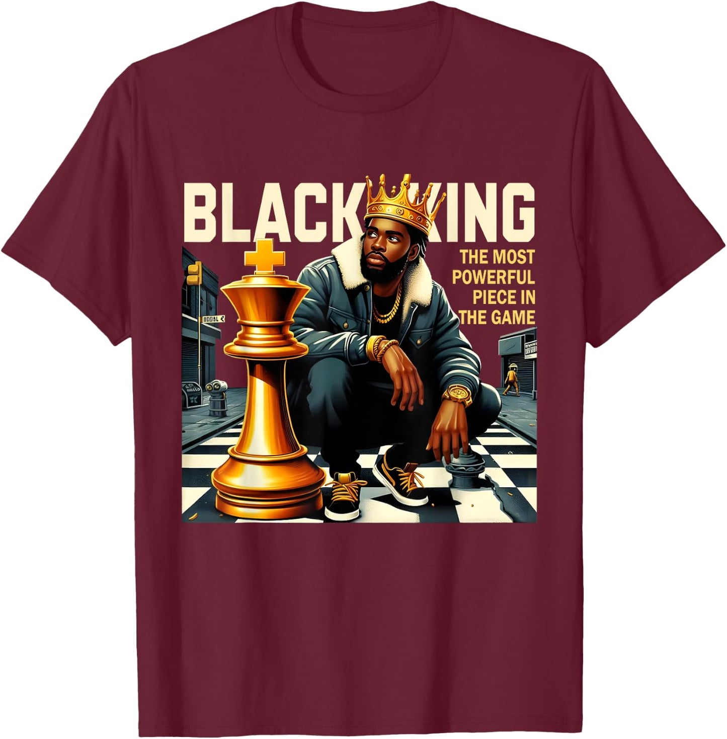 Black King The Most Powerful Piece In The Game Costume T-Shirt - T-Shirt | Maroon