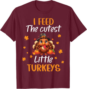 Lunch Lady Thanksgiving I Feed The Cutest Little Turkeys T-Shirt - T-Shirt | Maroon