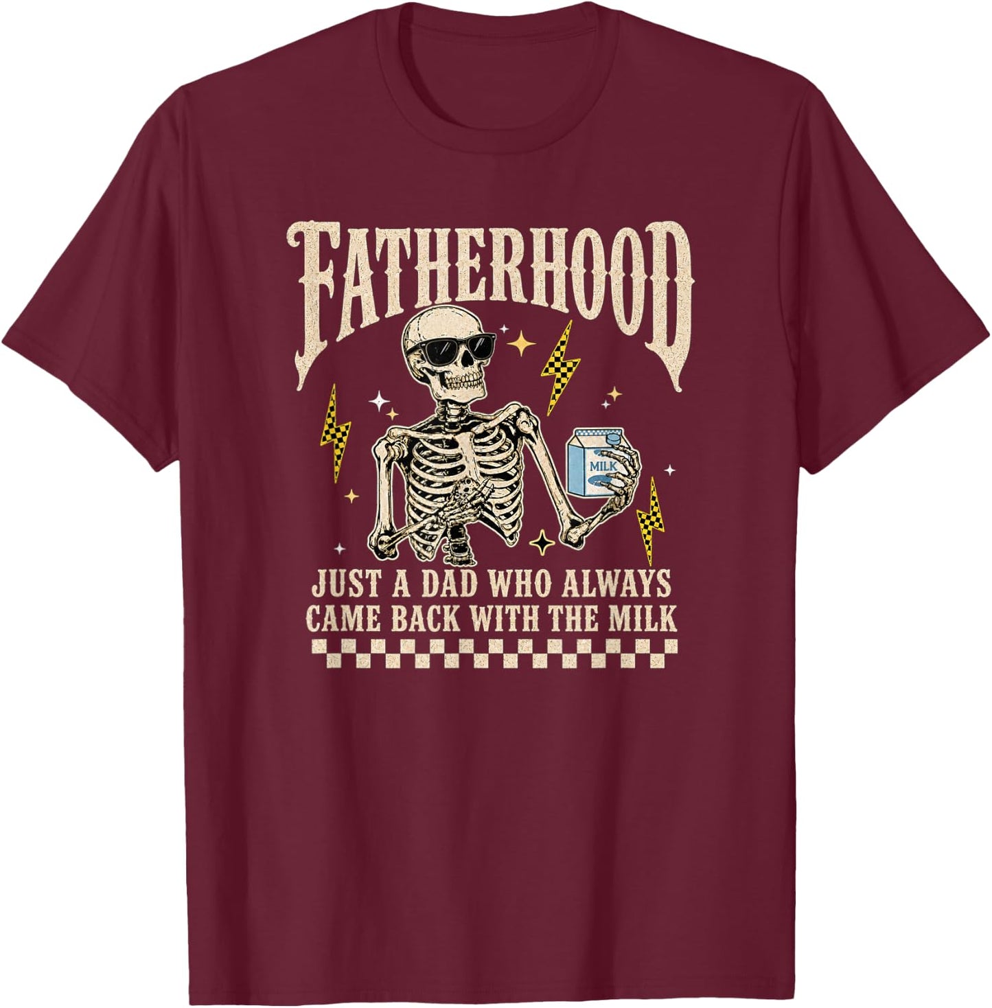 Fatherhood Skeleton Gothic Retro Funny Dad Fathers Day T-Shirt - T-Shirt | Maroon