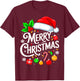 Merry Christmas Lights Family Santa Hat Xmas T-Shirt - T-Shirt | Maroon