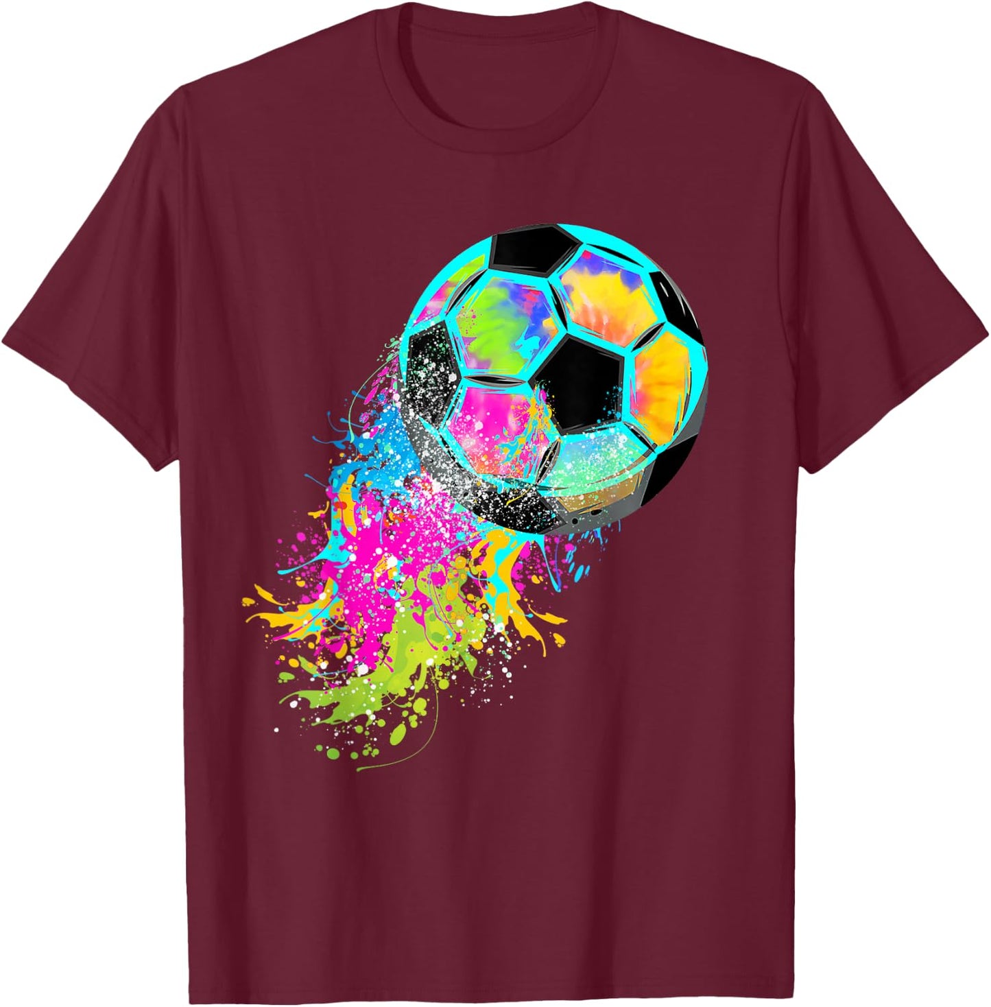 Colorful Tie Dye Soccer Ball T-Shirt - T-Shirt | Maroon