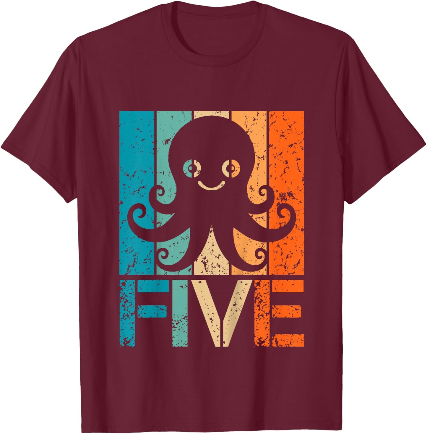 Funny 5th Octopus Birthday 5 Year Old Birthday Octopus T-Shirt - T-Shirt | Maroon