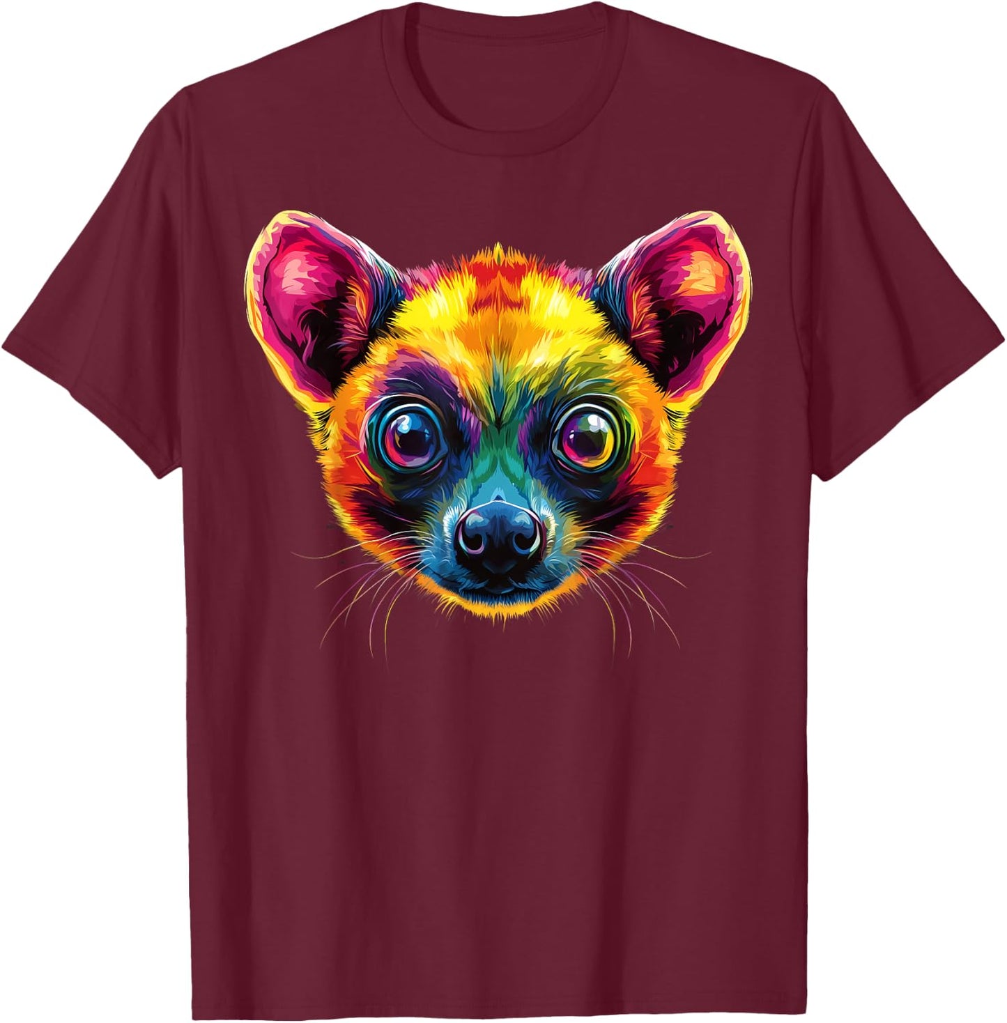 Colorful Kinkajou Face Cute Jungle Animal Lover Black T-Shirt - T-Shirt | Maroon