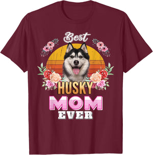 Vintage Best Husky Mom Ever Mothers Day For Dog Mom T-Shirt - T-Shirt | Maroon
